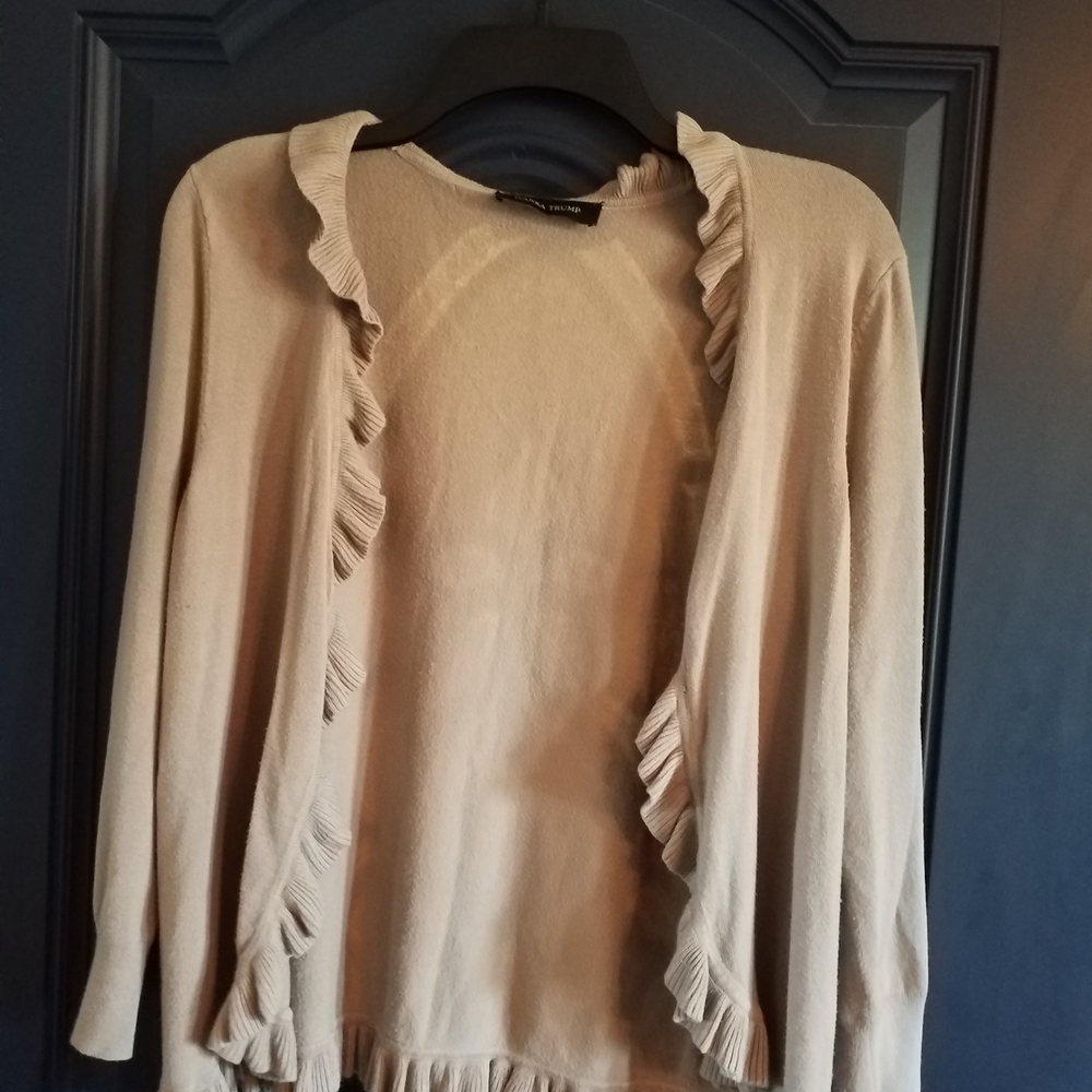 Ivanka Trump Cream Ruffle Cardigan